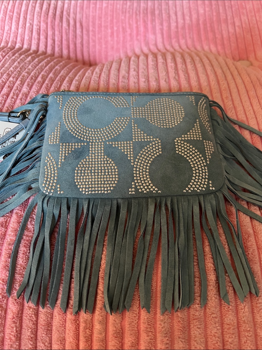 Coach Poppy “Bella” Studded Suede Fringe Wristlet - Picture 10 of 14